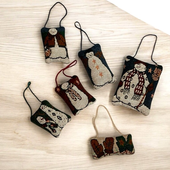 Vintage set of 6 Needlework‎ Snowmen and Mitttens stuffed ornaments - Picture 1 of 6